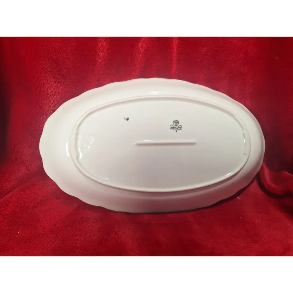 Walbrzych Holiday Ribbon Oval Serving Platter Christmas Basket Porcelain- Nice!